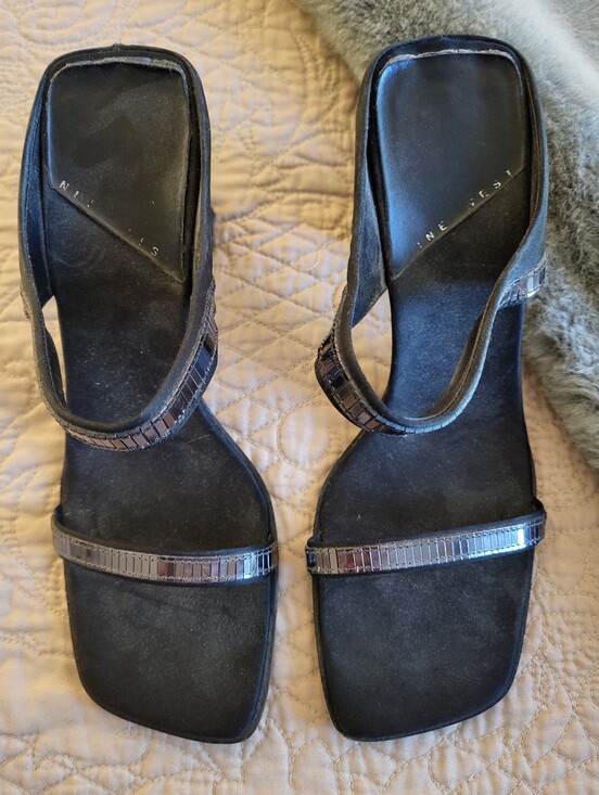 Nine West Shoes - NINE WEST BLACK SATIN AND GUNMETAL SEQUIN HEELS